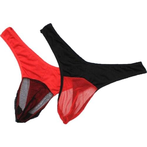 Mens 2 Colors Pack Sexy Cooling Anti-Smell Briefs Breathable Thong See Though Mesh Underwear