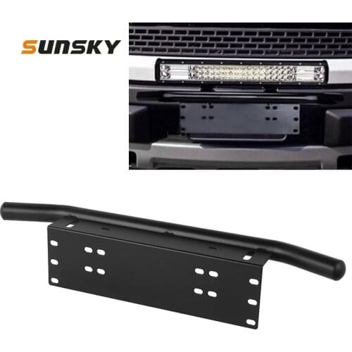 Universal License Plate Bumper Frame for Cars, Trucks, Off-Road, Jeep LED Work Light Bar Mounting Bracket with Front Bucket