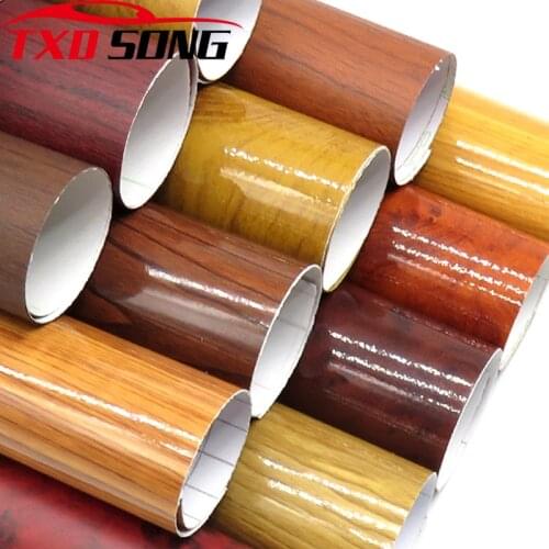 New Arrival High Glossy Wood Grain Car Interior DIY Vinyl Sticker Decal Wrap Film Size 10/20/30/40/50CMX152CM