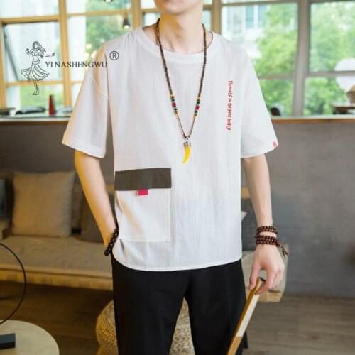 Japanese Kimonos T-shirt Short-Sleeved Embroidered Harajuku Yukata Japan Summer Male Linen Men Shirts Trousers Asian Costume New