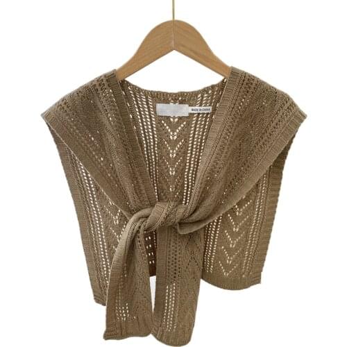 MoriBty Solid Spring Women Knitted Scarf Small Y Hallow-Out Shawl Wraps New Skirt Shoulder Knot False Collar Pashmina For Ladies