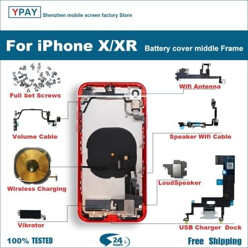 For iPhone XR XS Battery Back Cover+ Middle Chassis Frame+SIM Tray + Side Key Parts Rear+flexible cable Housing Case Assembly