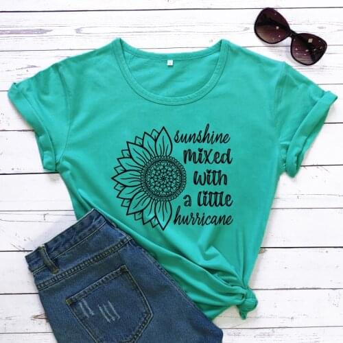 Sunshine Mixed With A Little Hurricane T-shirt Aesthetic Inspirational Quote Tshirt Trendy Women Sunflower Graphic Tees Tops