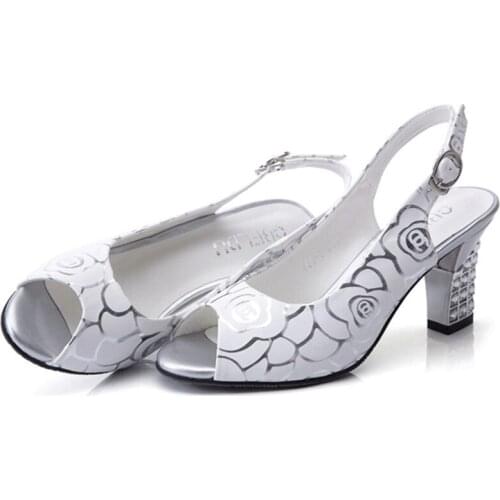 Sandals Female 2019 Summer New Rhinestone With Fish Mouth Thick With High Heels Womens Shoes