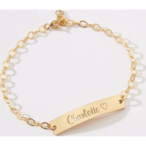 Customized Link Chain Bracelets Engrave Name Date ID Bracelet Rose Gold Stainless Steel Engrave Bangles For Women Baby