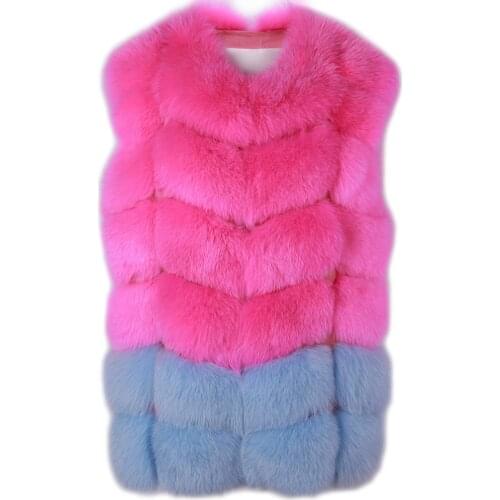 YOLOAgain Ladies Color Blocking Fur Gilet Women Real Fox Fur Vest Free Color Matching
