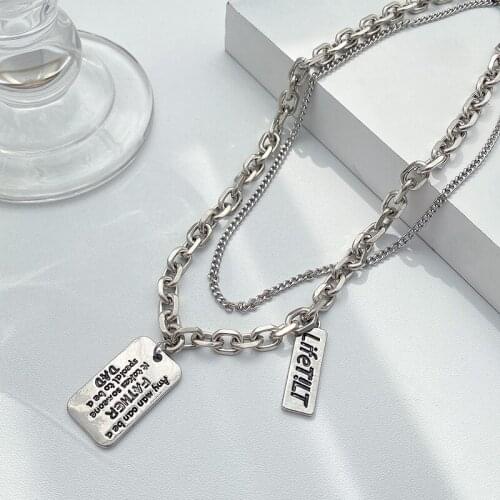 HANGZHI 2021 New Titanium steel neutral square brand letter necklace hip hop double layer light luxury wild clavicle chain