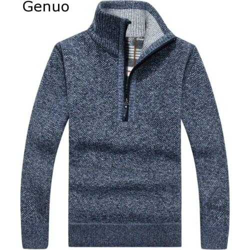 2020 Autumn Winter New Mens Zipper Sweater Pullovers Stand Collar Slim Fit Thick Sweaters Male Solid Color Knitted Pullover 3XL