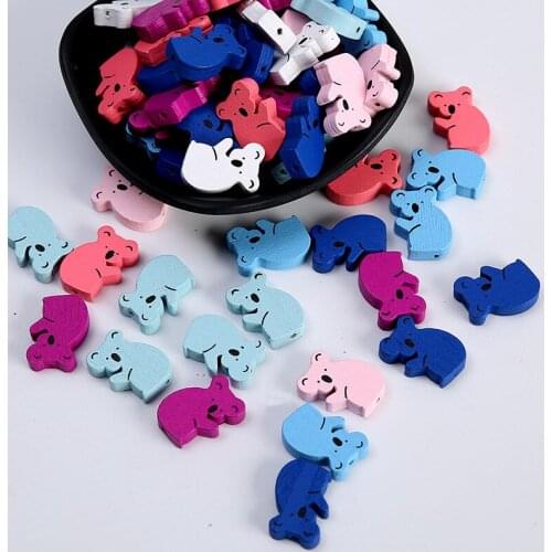 30Pcs Mixed Color Natural Wood Koala Spacer Wooden Beads for Diy Jewelry Making Kids Pacifier Chain Accessories Wholesale Bulk
