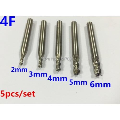 5pcs/set HSS 4 Blades Flute cutting diameter 2MM+3MM+4MM+5MM+6MM high speed steel end milling cutter end mills Cutting tools