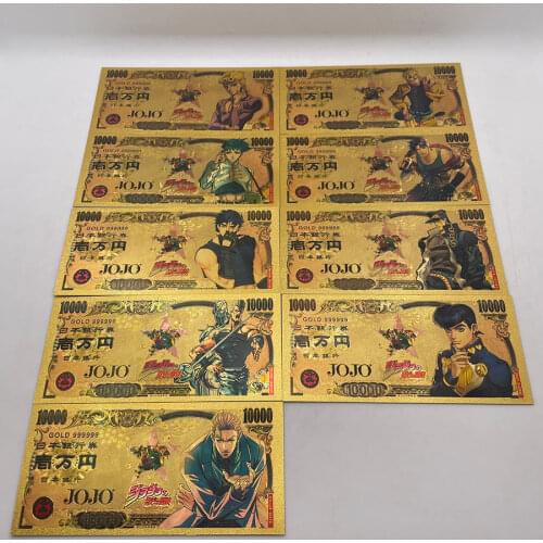 9 types Japanese Classic Gold Anime JoJos-Bizarre-Adventure Banknote Stickers Dio-Kujo-Jotaro-Joseph JOJOs-Animation For Gift