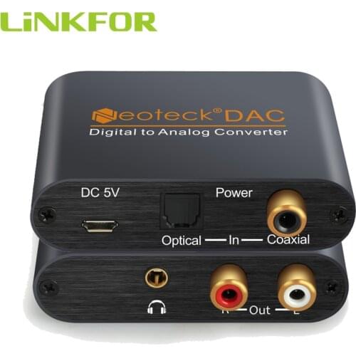 LiNKFOR 96Khz Digital to Analog Analogue Audio Converter Adapter Coax Coaxial Optical Toslink RCA R/L With Toslink cable For AMP