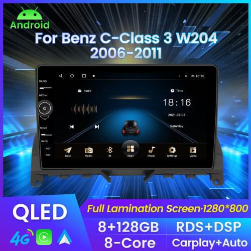 Android10 8Core DSP Carplay Android Auto 6G 128G For Mercedes Benz C Class W204 S204 2007-2014 Car Multimedia Radio RDS