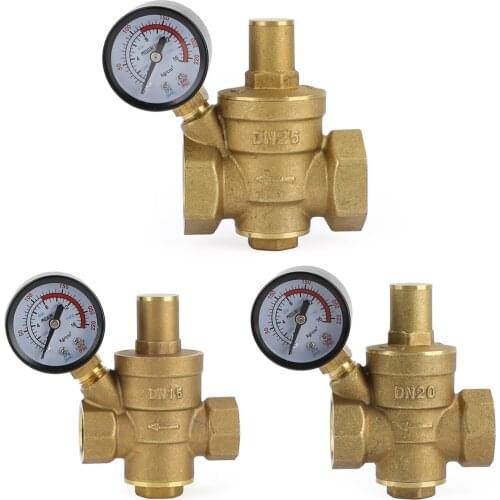 Areyourshop DN15 DN20 DN25 Brass Adjustable Water Pressure Reducing Regulator Valves With Gauge