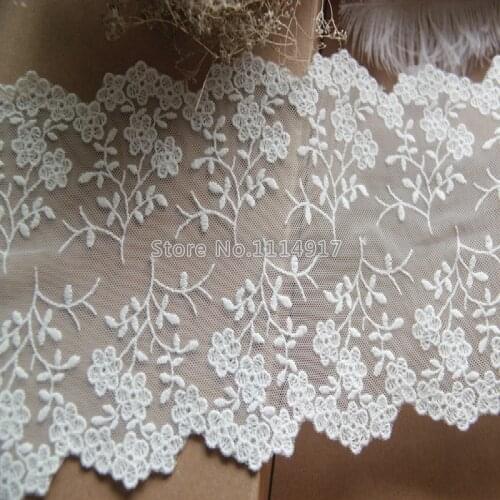 Off-white Two Side Bilateral Soft Gauze Embroidery Lace Fabric DIY Handmade Lace Clothes Accessories Width 13cm 5Yd/lot
