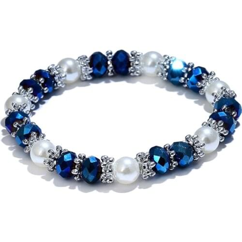 Fashion Shiny Colorful Bangle Rhinestone Faux Pearl Charm Bracelets for Women Wedding Jewelry Birthday Gift Drop Shipping
