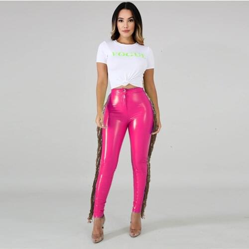 TNNAOFF Sexy Tassel Pu Leather Warm Pants For Women Fall Winter Fashion High Waist Button Elastic Trousers Streetwear Clothing