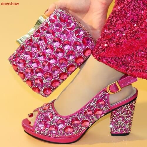 Doershow New crystal Wedding/party shoes and bags to match woman Fashion High shoes womens Pumps shoe and bag set SXX1-33