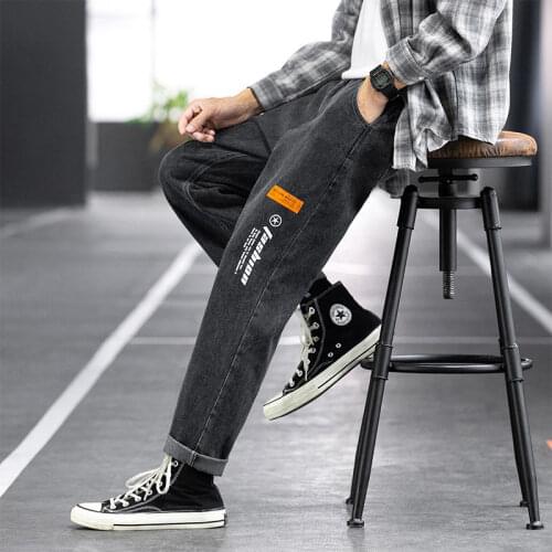 Newest Mens Baggy Jeans Drawstring Waist Jeans Men Streetwear Elastic Cuff Kpop Clothes Casual Wide Leg Harajuku Gray Blue Jean