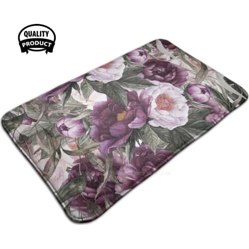 Purple Plum And Pink Watercolor Peonies With Greenery 3D Household Goods Mat Rug Carpet Foot Pad Watercolor Peonies Purple Plum