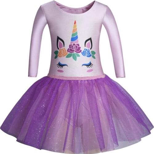 Girls 3/4 Long Sleeve Gymnastics Leotard Kids Ballet Leotards for Kids Dance Bodysuit Party TuTu Shining Dresses Skirts