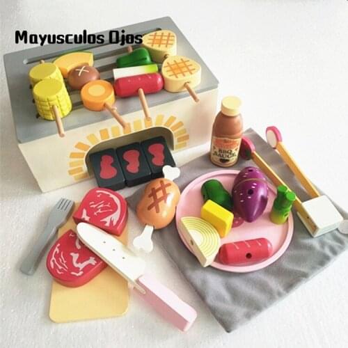 BBQ Simulation Set Picnic Oven Childrens House Wooden Kitchenware Toys