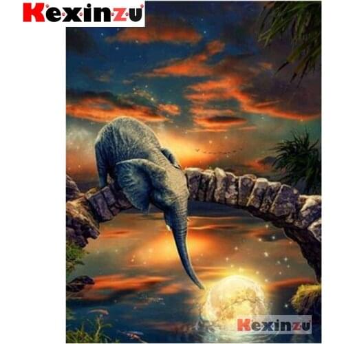 KEXINZU 5D Full Square DIY Diamond Painting-Moon Elephant-Diamond Embroidery Animal Handcraft Kit Christmas Decoration For Home