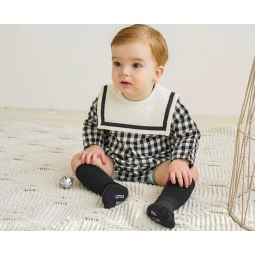 2021 Baby Boys Girl Bodysuits Spanish Newborn Cute Plaid Romper Infant Cotton Long Sleeve Jumpsuit Toddler Boy One Piece Clothes