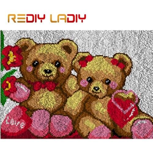 Latch Hook Rug Crocheting Cushion Mat Bears Love Tapestry Kits Acrylic Yarn Pre-Printed Canvas DIY Carpet Rug Arts & Crafts