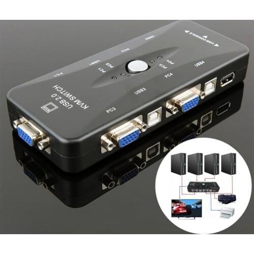 4 Ports USB KVM Switch USB 2.0 KVM Switch Mouse/Keyboard/Printer/VGA Video Monitor 1920x1440 USB Power USB Hub