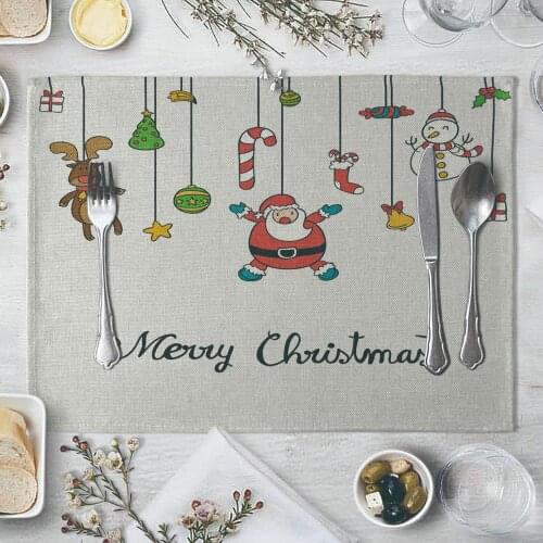 Fashion Christmas Print Rectangle Cotton Linen Western Style Table Pad Cut Mats Placemat for Dinner Kitchen Table 40x30cm