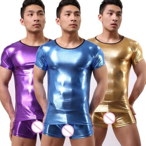 Mens Undershirt Lingerie Sets Faux Leather Underwear Nightclub Stage Performance Male Boxers Underwear