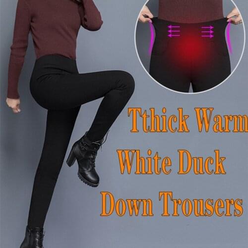 Padded Down Pants 2021 New Quality Classic Stretch High Waist Plus Velvet Warm Women Pencil Pant 90% White Duck Down Trouser 4XL