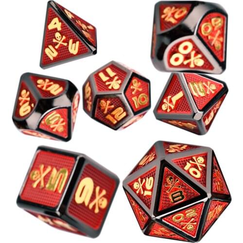 Skull and Bones Large Size Metal Dice with Drawstring Bag for DND MTG Dice Games D4 D6 D8 D10 D% D12 D20