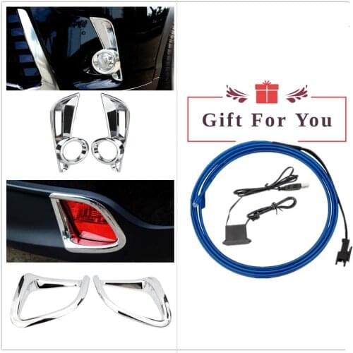 Senzeal ABS Chrome Front Fog Light Cover and Rear Fog Light Trim With Free LED Strip Fit for Toyota Highlander 2017 2018 2019
