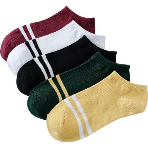 5/1Pairs Women Men Breathable Sports Socks Short Socks Stripe Comfortable Cotton Sock Short Ankle Socks