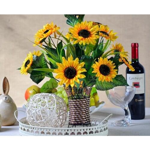 New Wedding table Centerpieces Bouquet Artificial Silk Sunflower Bush 14 heads sunflower for Christmas Ornaments home decor