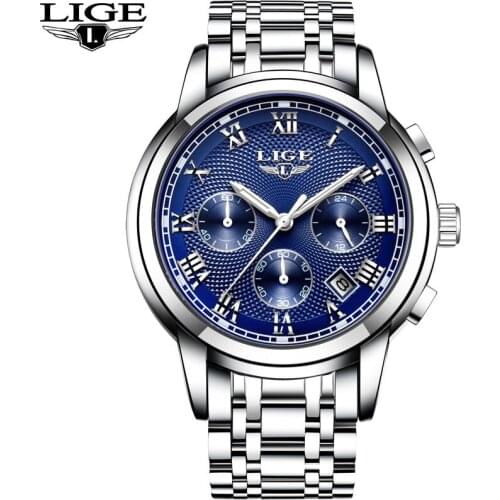 New LIGE Watch 9849 High Quality Chronograph Sports Watches Men Wrist Waterproof Full Steel Quartz Mens Watch Montre Homme