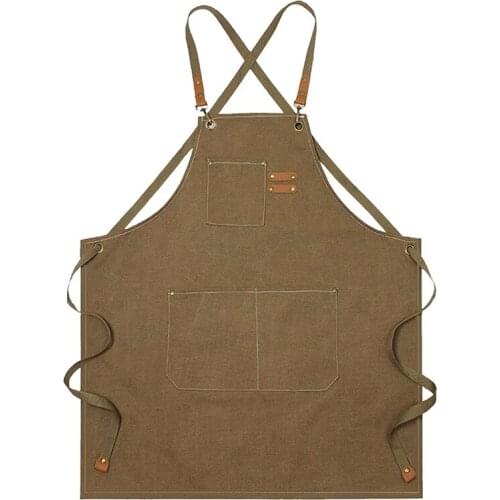 New Unisex Canvas Work Apron Carpenter Apron with 3 Tool Pocket for Workshop Kitchen Garden Pottery Craft