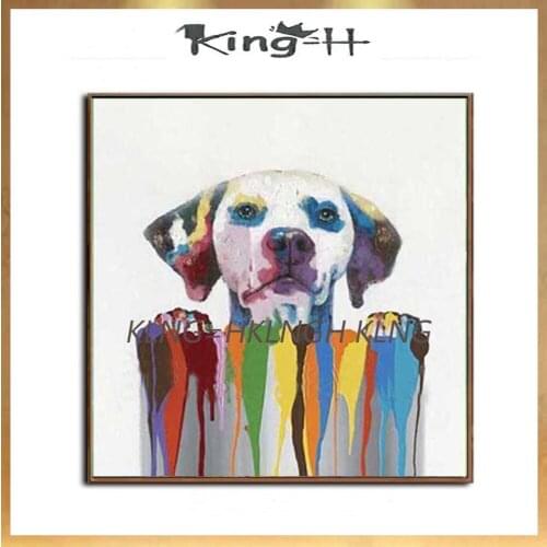 Perro divertido de alta calidad pintado a mano en cubo pintura al óleo sobre lienzo perro divertido pintura acrílica para decora