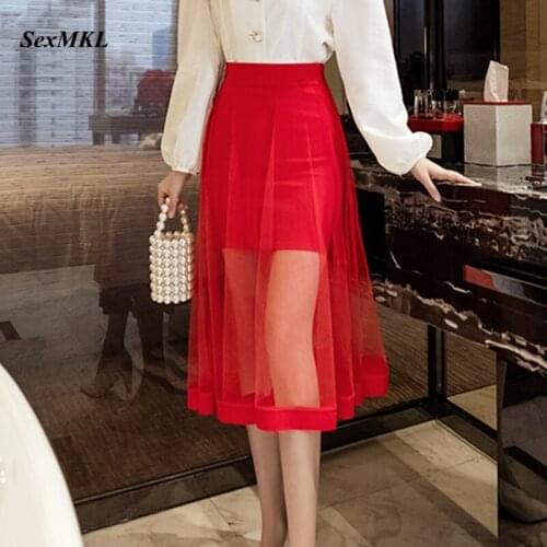 Sexy High Waist A Line Balck Skirts Women 2021 Fashion Elegant Casual Summer Skirt Korean Clothes Red Party Office Long Skirt
