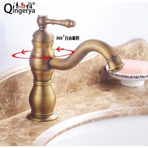 All Copper Antique European Style Washbasin Faucet Sink Kitchen Faucet Art Basin Available Rotatable bathtub faucet