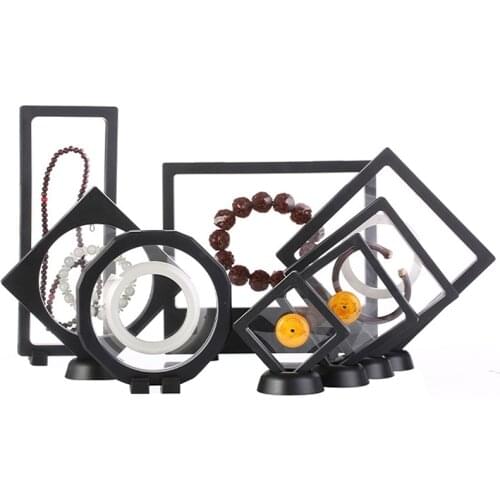 Dustproof Exhibition Decoration Suspended Floating Ring Earrings Display Rack Case Jewelry Storage Box PE Film Brooch Coin Gems