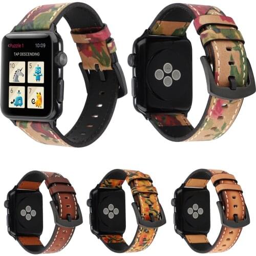 Band For Apple Watch Floral Genuine Leather Replacement Strap 38/40MM 42/44MM Wristband For Apple iWatch Series SE 6 5 4 3 2 1