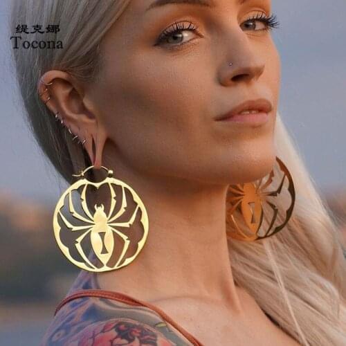 Tocona Punk Big Spider Drop Earrings for Women Charms Hollow Out Geometry Alloy Metal Dangle Earring Halloween Jewelry 20189