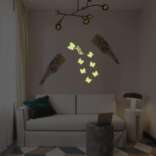 Glow in the Dark Flower Wall Stickers for Kids Rooms Home Decor Luminous Butterfly Wallpaper Kindergarten Background Decals