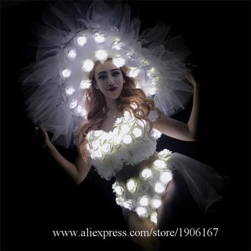 Led Luminous Roses Clothes Light Up Sexy Women Dance Suit Stage Performance Sexy Lady Party Evening Dress Led Ballroom Costume