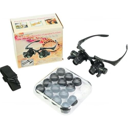 Head Mount Magnifier with LED, 8 Lens 2.5x, 4x, 6x, 8x, 10x, 15x, 20x, 25x, Headband Magnifying Glass for Jewelry Watch Repair