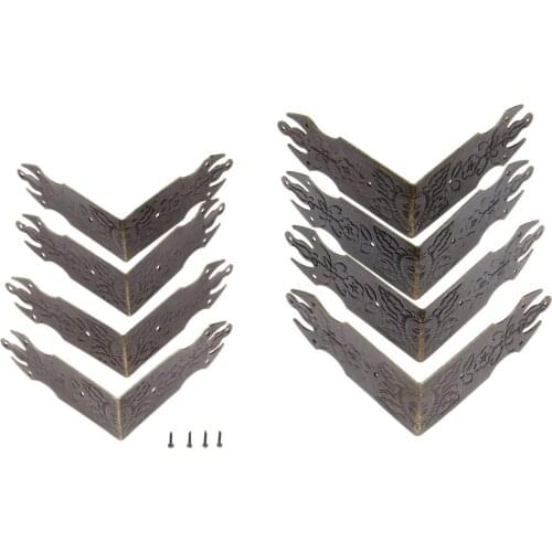 4 Pcs Antique Bronze Vintage Case Box Protectors Corner Pattern Carved Decorative Corner Brackets with Nails Furniture Hardware