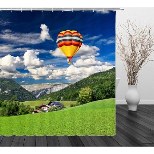 Hot Air Balloon Shower Curtains 3DPrint Flowers Green Plants Natural Landscape Bathroom Home Decor Polyester Cloth Curtain Cheap